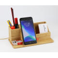 10w pen holder box fast charge phone custom desktop stand 3in 1 organizer bamboo wireless charger